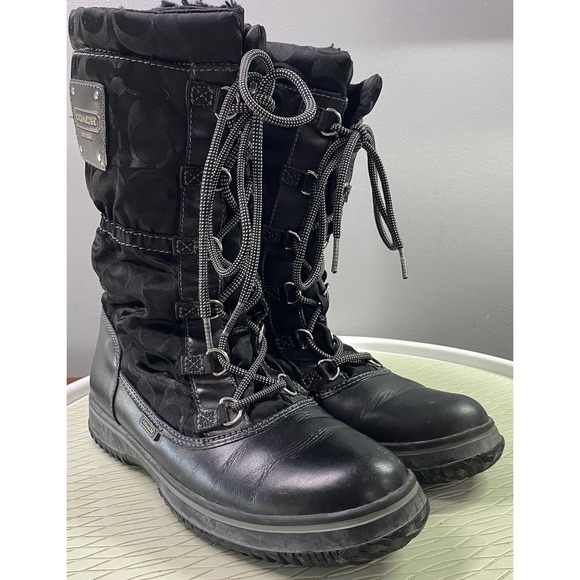 Coach Womens Shaine Winter Boots Black logo monogram Sz.7B - Picture 1 of 14